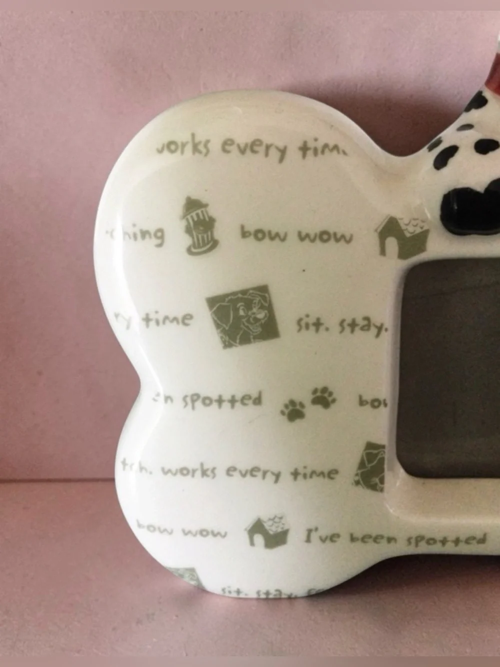 Vintage Disney 102 Dalmatians Bone-Shaped Picture Frame -Domino & Little Dipper